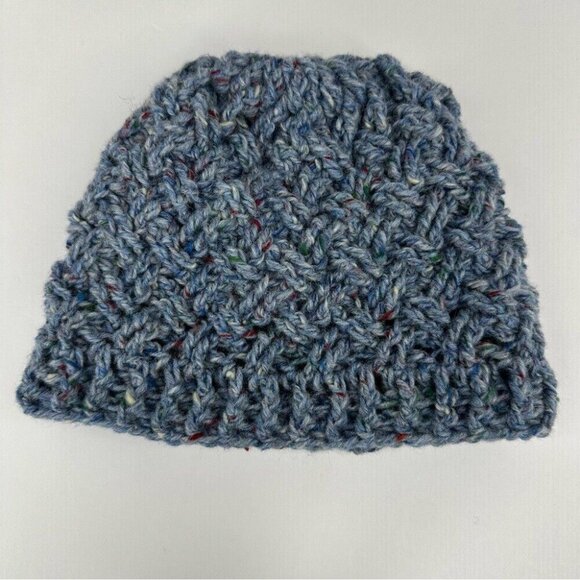 Handmade New Blue Donegal Tweed Wool Basketweave Winter Knit Beanie - Adult S/M - Picture 6 of 10